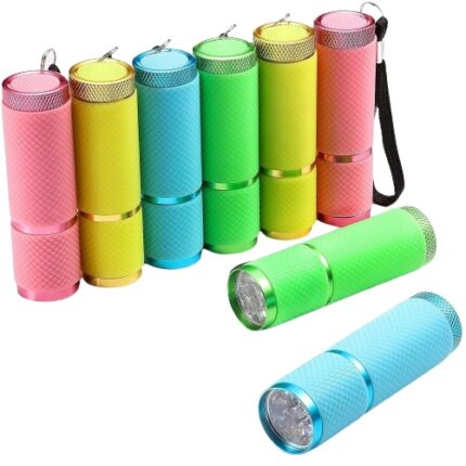 Set de 8 Lanterne Fluorescente, 9 LED-uri pe lanterna, acoperite cu cauciuc, Aluminiu, 4 Culori