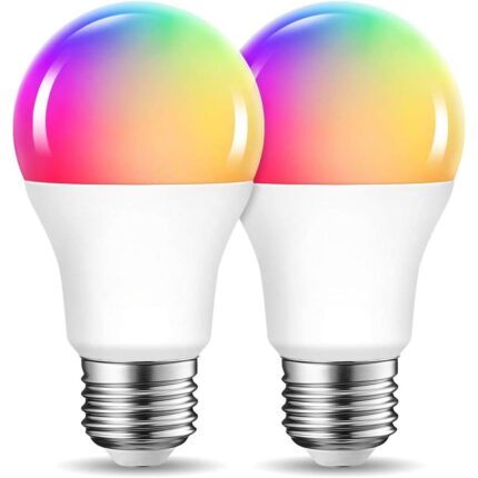 Bec LED inteligent MTEvoTX® 9W RGB A19 E27, WiFi & Bluetooth, Compatibil Alexa si Google Home, 16 Milioane Culori, Dimmabil, 600LM, Clasa Energetica A, 2 Buc