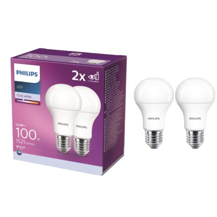 Pachet 2 becuri LED Philips, E27, 12.5W (100W), 1521 lm, lumina neutra (4000K), clasa energetica E