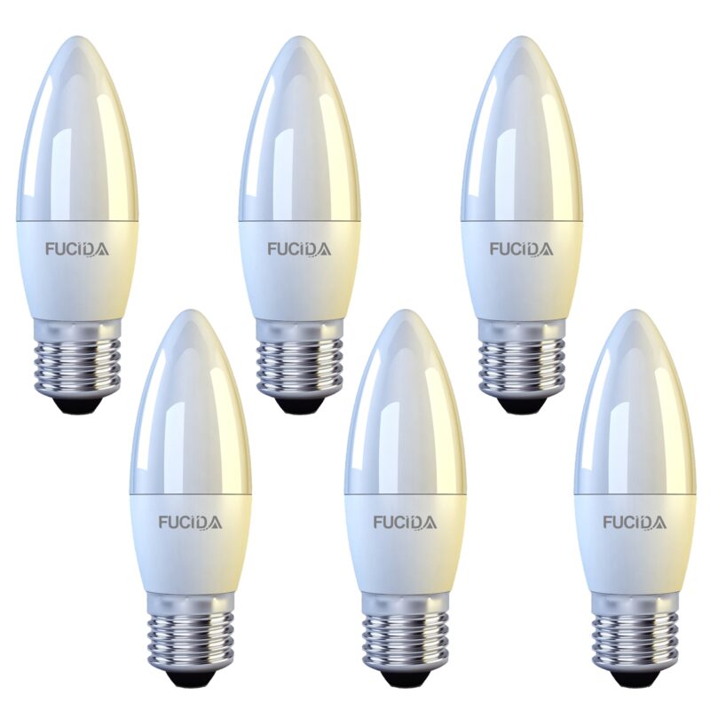 Set 6 Becuri Led, C37, 5W (40W), 500Lm, E27, 6500K, Fucida