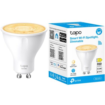 Bec LED inteligent TP-Link Tapo L610, Wi-Fi, GU10, 2.9W, 350 lm, temperatura lumina 2700K, compatibil Amazon Alexa/Google Assistant, clasa energetica D
