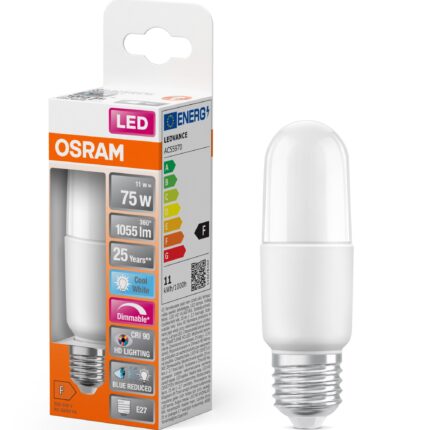 Bec LED tubular Osram Superstar Plus Stick E27, 11W (75W), dimabil, 1055 lm, lumina neutra (4000K), clasa energetica F
