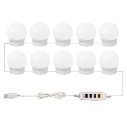 Set 10 Becuri LED pentru Oglinda de Machiaj cu 3 Moduri de Iluminare, DIY, 4W, 2m, USB, Alb