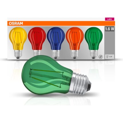 Pachet 5 becuri LED colorate OSRAM Star CL A, E27, 2.5W (15W), temperatura lumina calda (2700 K), clasa energetica F