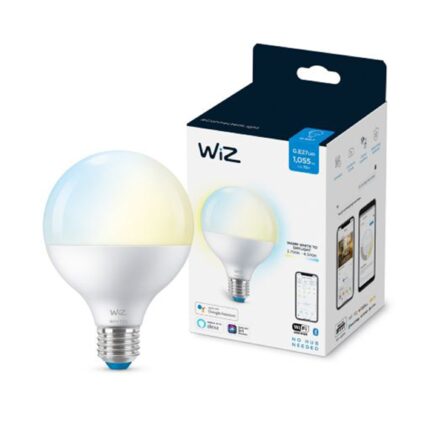 Bec LED inteligent WiZ, Wi-Fi, Bluetooth, G95, E27, 11W (75W), 1055 lm, lumina alba reglabila, clasa energetica F