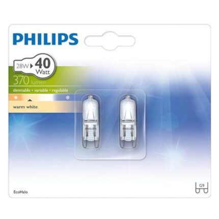 Set 2 Becuri Halogen Philips Click 28W / 40W G9 370 Lumeni 2800K Lumina Alba Calda Clasa Energetica G