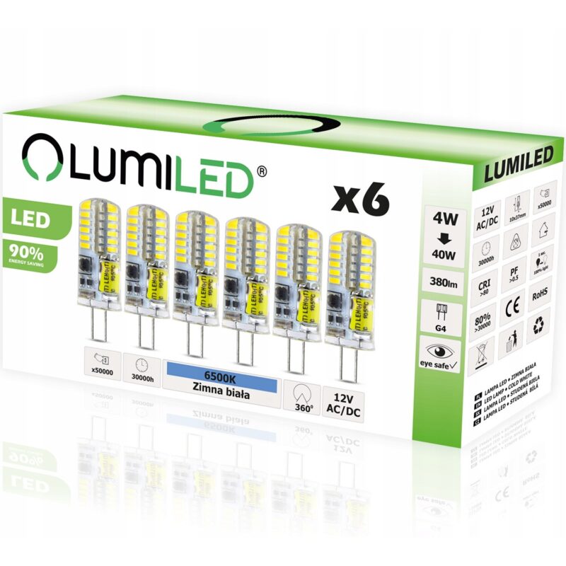 Set de 6 becuri LED, Lumiled, G4, 40W, 380lm, 6500K, Clasa energetica F