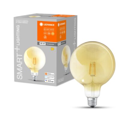 Bec LED inteligent vintage (decorativ) Ledvance Smart, Wi-Fi, filament, Gold Globe, dimabil, E27, 6W (53W), 680 lm, lumina calda (2400K), compatibil Amazon Alexa/Google Assistant, clasa energetica E