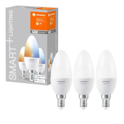 Pachet 3 becuri inteligente LED LEDVANCE SMART WIFI, B60, 5W (40W), 470 lm, dimabil, temperatura lumina reglabila (2700-6500K), compatibil amazon alexa/Google Assistant, clasa energetica F