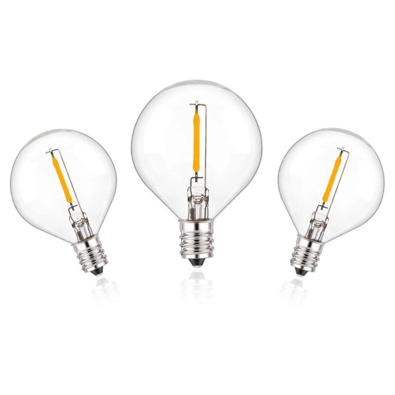 Set de 3 Becuri Decorative LED E12 G40, 0.6W, Dimabile – Rezerve de schimb pentru Ghirlanda Luminoasa, Lumina Calda 2700K, Antisoc, Economice, Rezistente la Spargere, la apa, de exterior