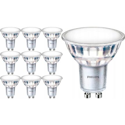 Set 10 becuri LED, Philips, GU10, 50W, 550 lm, 4000K, Aluminiu, Argintiu