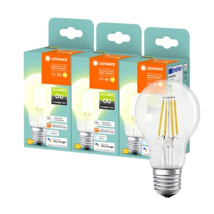 Set 3 Becuri LED Ledvance dimabil SMART+ A60, Control prin telefon, Bluetooth, E27/6W/230V 2700K, Alb Cald