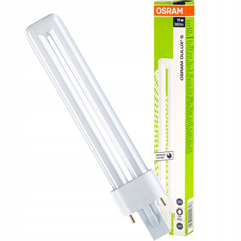 Bec economic Dulux S, Osram, G23, 11 W, 4000K, 2 pini, 900 lm, 237 mm, Lumina neutra