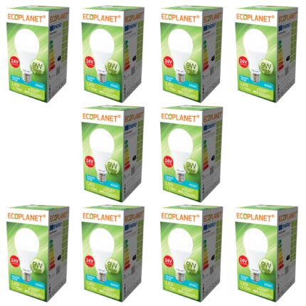 Set 10 buc - Bec LED Ecoplanet, 24V (DC) joasa tensiune, E27, 9W (75W), 810 LM, F, lumina rece 6500K, Mat