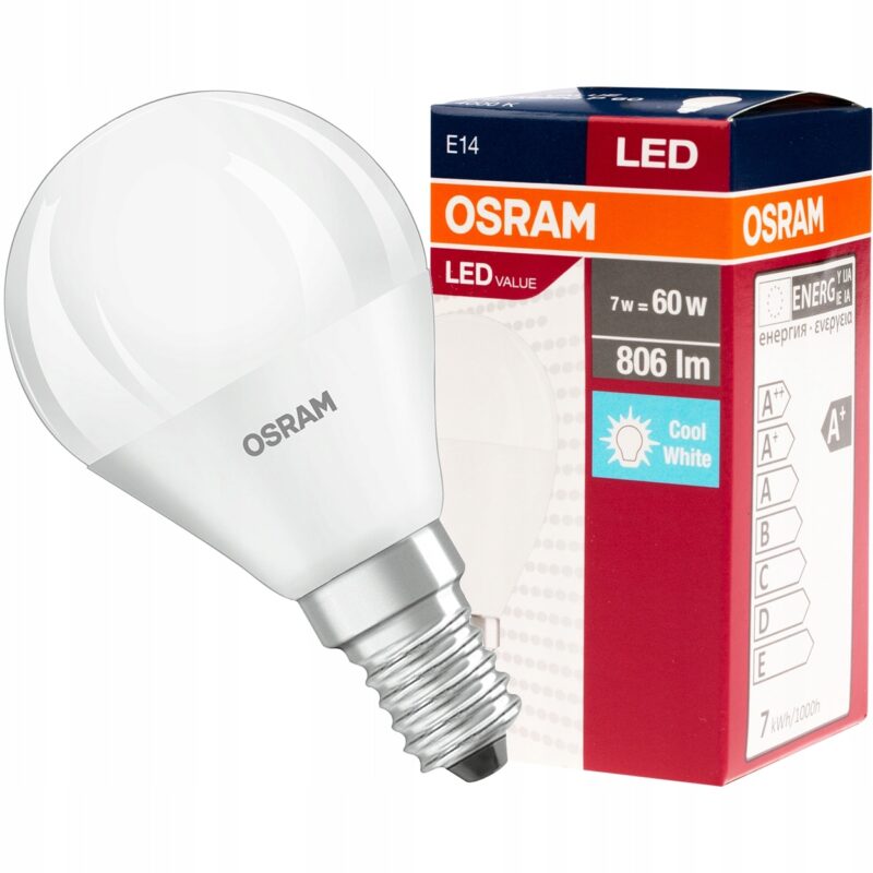 Bec economic LED, Osram, Plastic/Sticla, E14, 8 W, 806 lm, 4000K, 45 x 90 mm, Alb neutru