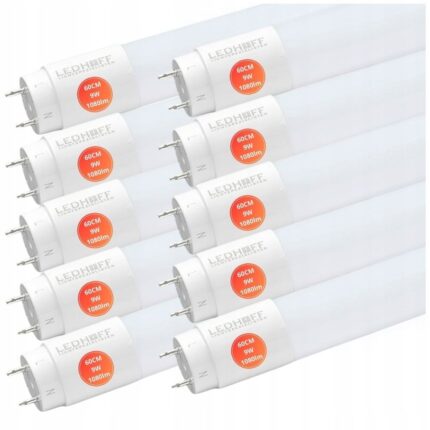 Set 10 tuburi LED, Ledhoff, 9W, T8, G13, 60cm, 6500K, Rece, 1080lm, Clasa eficienta energetica E