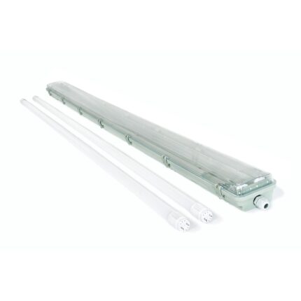 Set 2 tuburi LED si corp etans Koloreno, T8, 22W, 150 cm, Lumina calda 3000K, Gri/Transparent