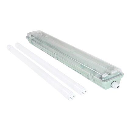 Set 2 tuburi LED si corp etans Koloreno, T8, 9W, 60 cm, Lumina neutra 4500K, Gri/Transparent