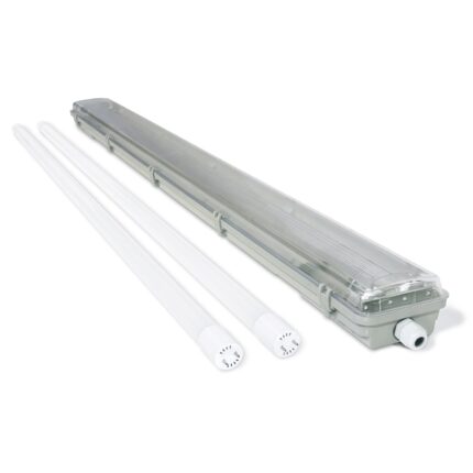 Set 2 tuburi LED si corp etans Koloreno, T8, 18W, 120 cm, Lumina calda 3000K, Gri/Transparent