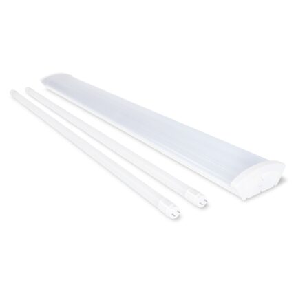 Set: 1x 2x120cm corp de iluminat cu dispersor + 2x 18W lampa fluorescenta cu LED, alb cald (3000K)