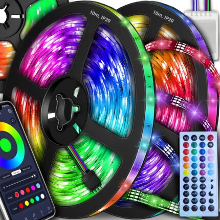 Banda LED 20 metri 5050 RGB GALAXIA®, Adeziva, Bluetooth, Aplicatie Telefon, Telecomanda, Mod Muzica, Timer