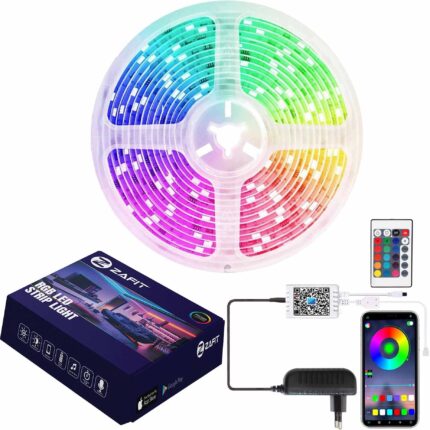 Banda LED ZAFIT™ 5 metri, Bluetooth, aplicatie telefon, telecomanda, mod muzica, timer, microfon, intensitate lumina reglabila, Interior, IP20, 5050 RGB, autoadeziva