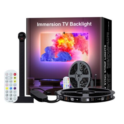 Banda led RGBIC inteligenta pentru TV AxaCube, backlight, compatibil 55-65 inch, camera cu senzor de culoare, bluetooth, control prin aplicatie si telecomanda