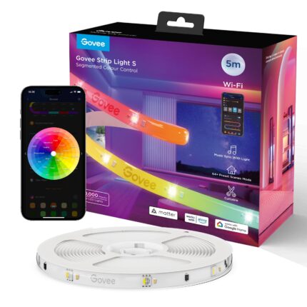 Banda LED inteligenta Govee H612A RGBICW, Wi-Fi, Bluetooth, Matter, 24W, Sincronizare Muzica, Alexa , Google Asistant, 5m