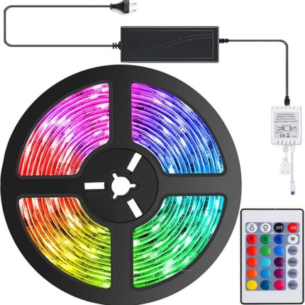 Banda LED RGB ZAFIT™ 5 metri, Interior/Exterior IP65, 300 leduri, 5050 RGB, Autoadeziva, Telecomanda