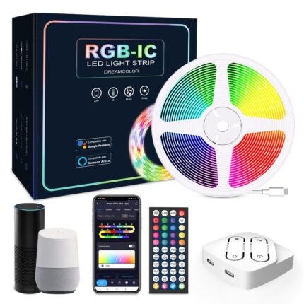 Banda LED Inteligenta WiFi MTEvoTX® RGBIC, 5m, 150 LED-uri SMD 5050, 18W, Control Vocal (Alexa & Google Assistant), APP & Telecomanda IR, 16 Milioane de Culori, IP65 Rezistent la Apa, 2.4 GHz Wi-Fi, 3000 lm, 6500 K, Sincronizare Muzicala, Timer Automat