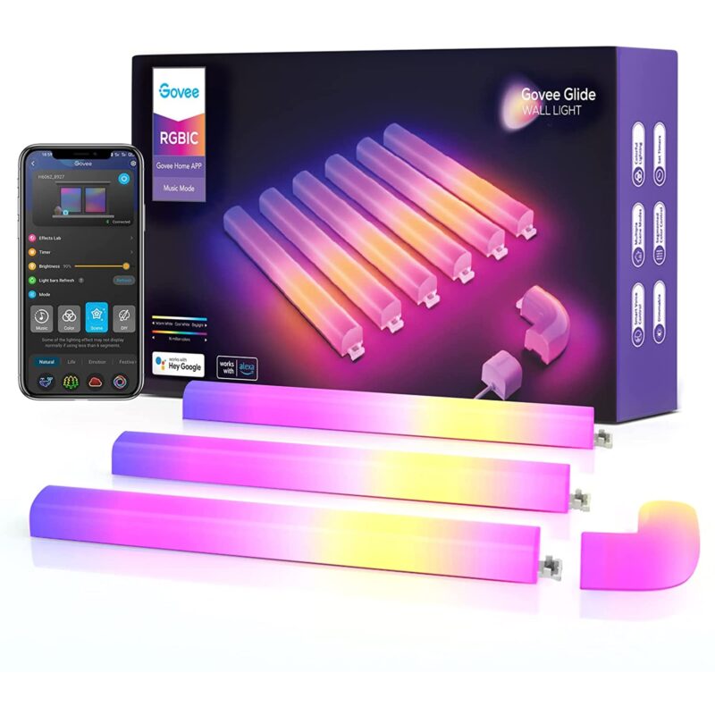 Set 6 buc bara LED RGBIC inteligent Govee Glide Wall Light, Wi-fi, sincronizare muzica, lumina colorata, Google Assistant/alexa, 180 cm (6x30cm)