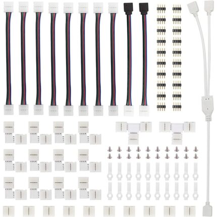 Set 8 conectori, Pentru benzi LED 5050, Kosiil®, 10 mm, 4 Pin, Multicolor