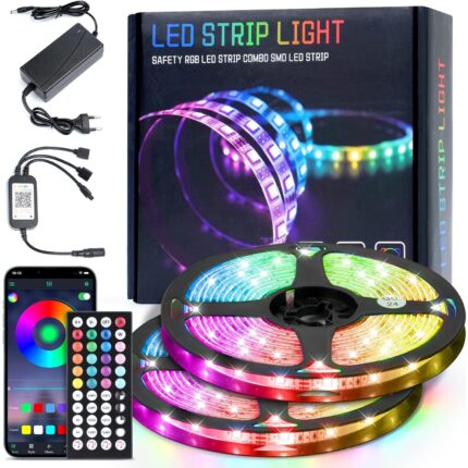 Kit banda LED RGB, cu telecomanda, schimbare culori pe ritmul muzicii, 360 LED-uri, Intensitate reglabila, lungime 20m（2*10m）, Multicolor