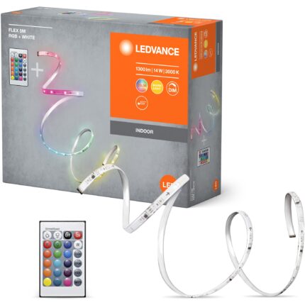 Banda LED Ledvance, cu telecomanda, dimabila, 14W, 1300 lm, lumina alba si colorata (3000K), IP20, 5m, clasa energetica F