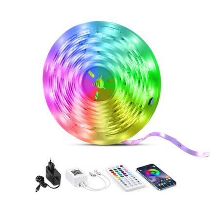 Kit banda LED RGB, 10m, VIELLAN, Control APP/Bluetooth/Telecomanda, Schimbare Culori Pe Ritmul Muzicii, 24V, Control Vocal, Led Strip