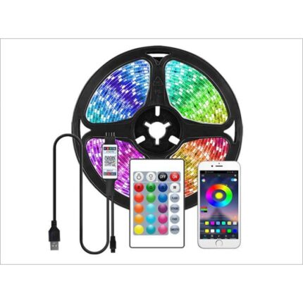 Banda LED cu telecomanda, ZYuuan, 5V, RGB, USB, Bluetooth, 60 de lumini, 2 m, Multicolor