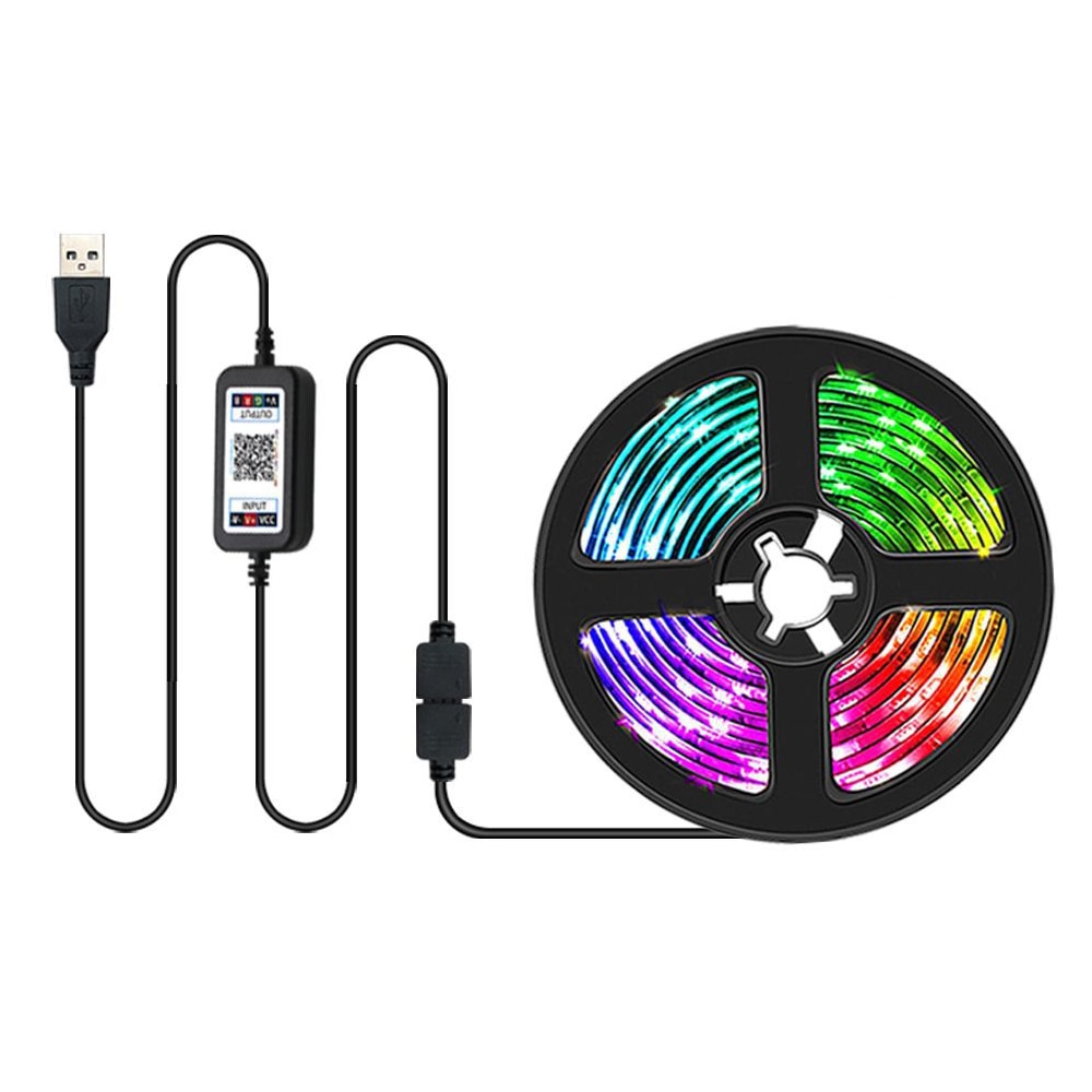 res_f2fe67616720ce5300f382c99f849860 Banda LED 5050 RGB, YWX®, Aplicatie inteligenta Bluetooth, 16 milioane culori, Conexiune USB, 5V, IP65, lungime 5m, telecomanda, mod muzica, timer, Pentru iluminarea ambientala televizorului