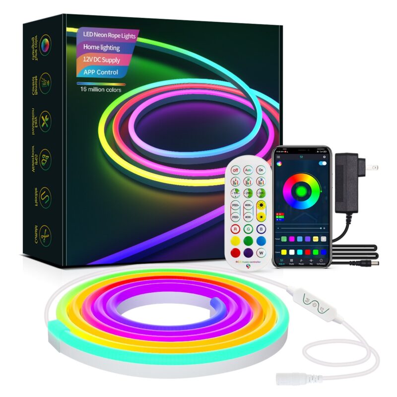 Set Banda Led RGB 72DESI, 5 metri, 96 leduri/metru, Smart Control din aplicatie WI-FI, intensitate lumina reglabila, programator pornire/oprire, sincronizare muzica, Impermeabila IP67, pentru interior/exterior, telecomanda, 12V, alb
