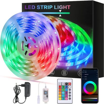 Banda de lumina LED, Toolight, 5m, 5050 RGB, IP65 rezistenta la apa, Multicolor cu telecomanda, Potrivita pentru acasa, Bucatarie, TV, Dormitor, Petrecere, Decorare de vacanta