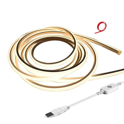 Banda LED Neon 4 m Flexibila, VIELLAN, Touch dimming, 120 de Led-uri pe Metru, Silicon, 5V, USB, 3000K lumina calda