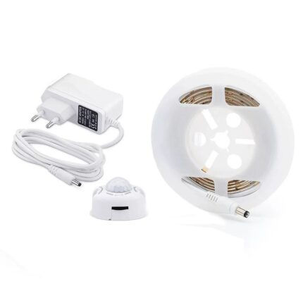 Banda de lumina LED cu senzor de miscare, BOMSTOM, IP65, adaptor 12V, 3500K, Alb cald