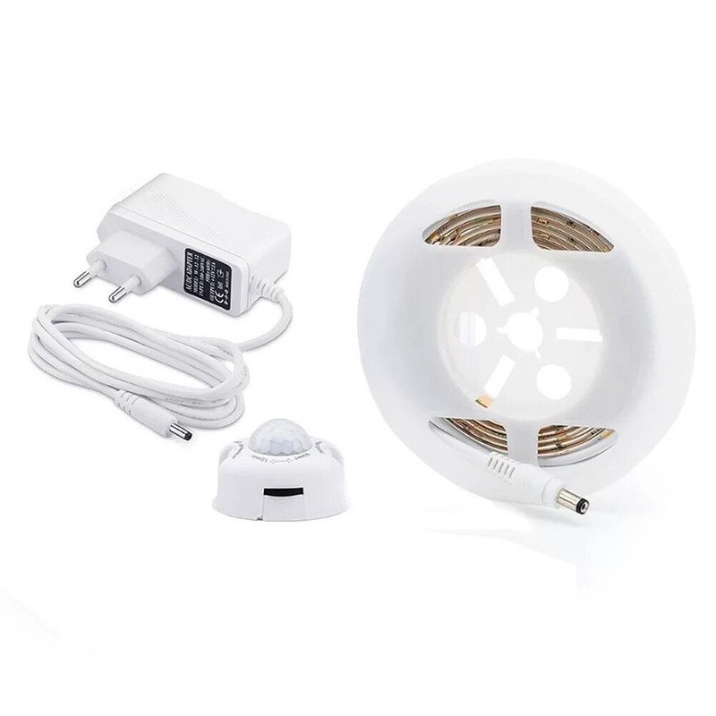 Banda de lumina LED cu senzor de miscare, BOMSTOM, IP65, adaptor 12V, 3500K, Alb cald