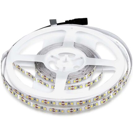 Kit banda LED V-TAC 212025, cu transformator si controller , 8W/m, 120LED/m, lumina calda, IP44, 5m