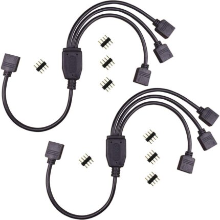 Set 2 cabluri splitter cu 3 iesiri FAC, si 8 x conectori pentru benzi LED cu 4 pini, Negru