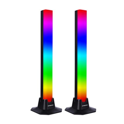Set 2 lampi LED RGB, Emeszon®, contine vumetru RGB, Iluminare ambientala cu moduri de Sincronizare muzicala, Joc de lumini, pentru Jocuri, Decorarea camerei, Gaming, TV, Laptop, Masina, Control telecomanda, negru