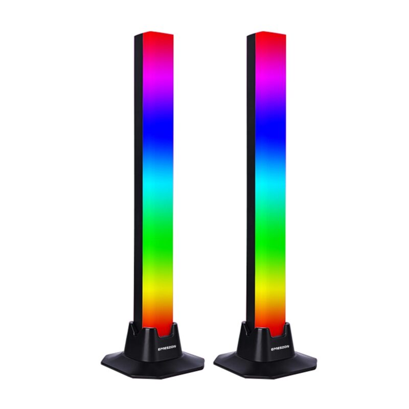 Set 2 lampi LED RGB, Emeszon®, contine vumetru RGB, Iluminare ambientala cu moduri de Sincronizare muzicala, Joc de lumini, pentru Jocuri, Decorarea camerei, Gaming, TV, Laptop, Masina, Control telecomanda, negru