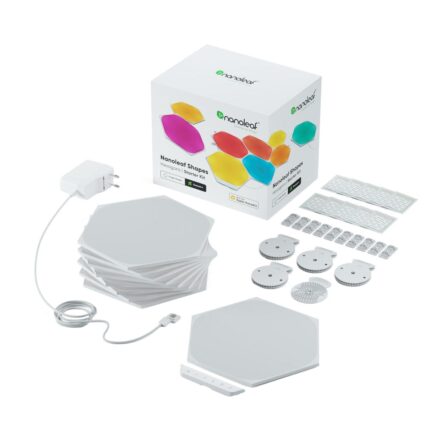 Kit panouri luminoase modulare inteligente Nanoleaf Shapes Hexagons Starter Kit, LED RGBW, Wi-Fi, compatibil iOS/Android, 9 panouri