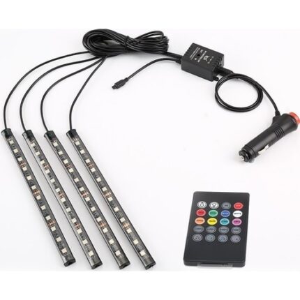 Set 4 benzi cu 12 leduri pentru interior auto cu telecomanda si muzica