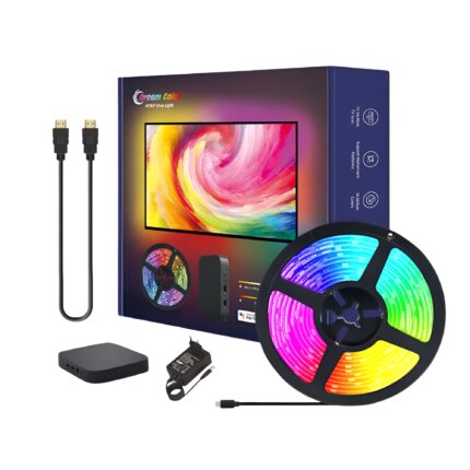 Kit Banda LED ColorHarmony TV LightSync System Vichema, 55-65 inch, WIFI, LED TV Banda Luminoasa cu HDMI 2.0, accepta 4K HDR, 16 Milioane De Culori, Sincronizare BackLight, Control din Aplicatie/Vocal, multicolora, Negru