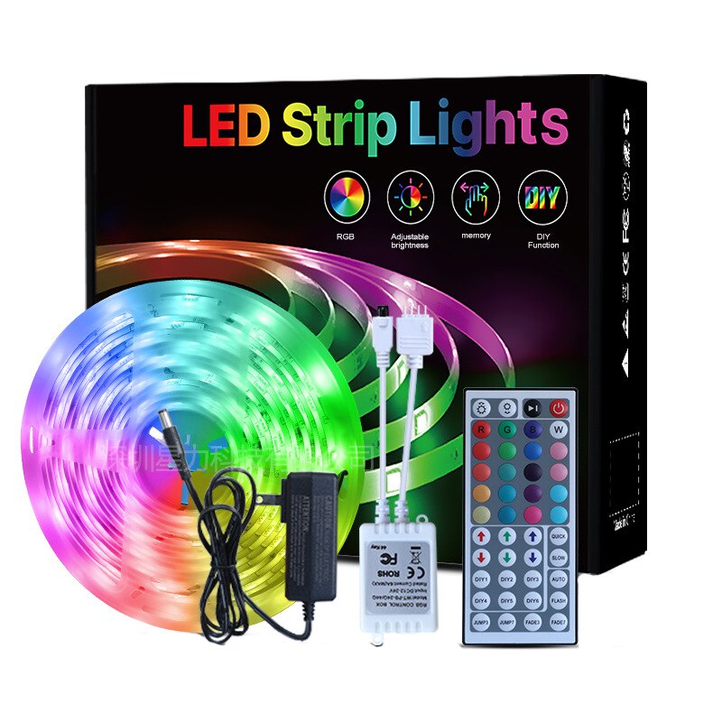 Banda de lumina LED de 15 metri, controler infrarosu cu 44 de taste, 18 buc/metru, 5050 RGB, adeziv